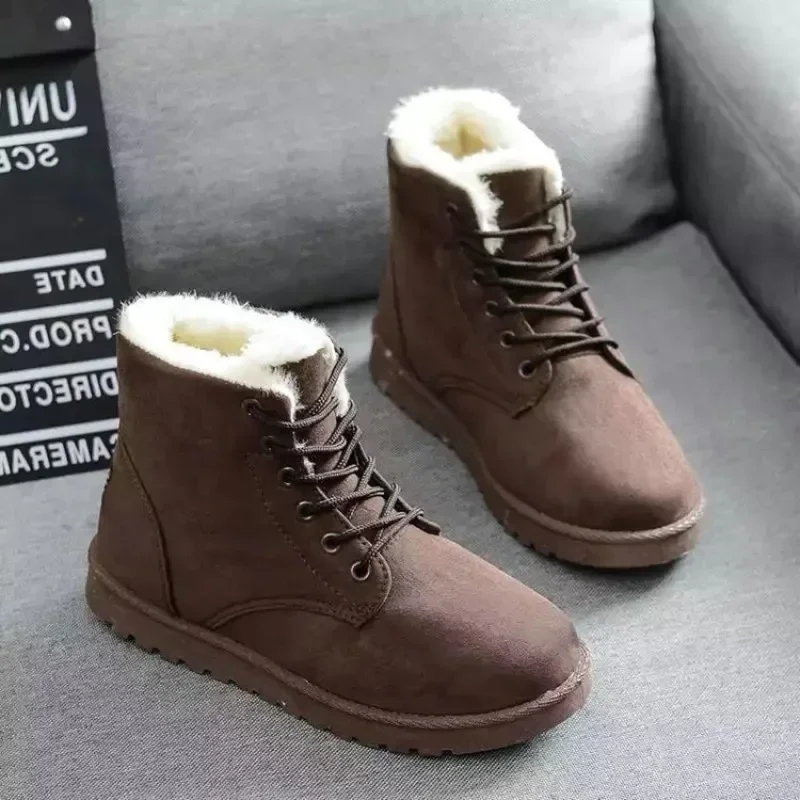 Women Ankle Boots 2024 /Winter Student Snow Boot Short Tube Warm Lace-up Flat Heel Anti-cold Anti-slip Korean Style Cotton Boots