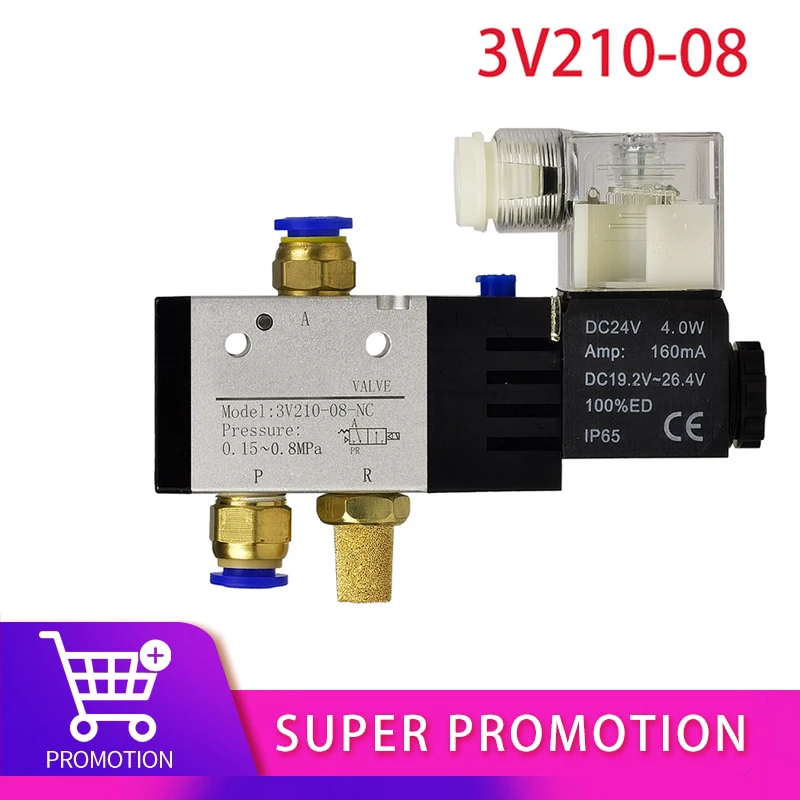 3V210-08 Pneumatic Electric Solenoid Valve 3 Way 2 Position Control Air Gas Magnetic Valve 12V 24V 220V Coil Volt Hose Fittings