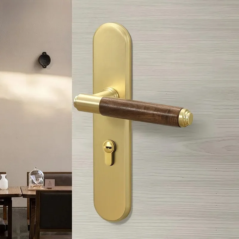 New Chinese Style Household Bedroom Bathroom Indoor Door Lock Integrated Magnetic Silent Solid Wood Door Handle Lock