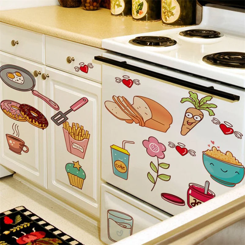 Cartoon Kitchen Refrigerator Door Stickers Decorative Stickers Food Fruit Removable Wall Sticker Stickers On The Wall