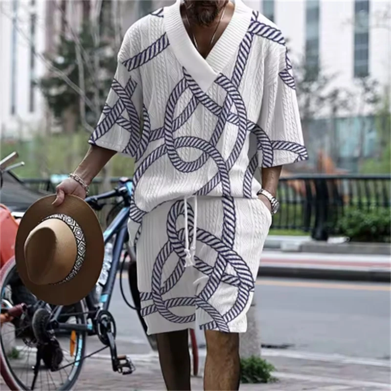 

Summer bestseller 2-piece short-sleeved set, light luxury and simple 3D digital printing, personalized street style