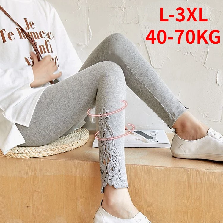 

Women'S Leggings Long Pants Lace High Waisted Slim Stretchy Versatile Spring Autumn Cropped Pants Summer Breeches Pantalones