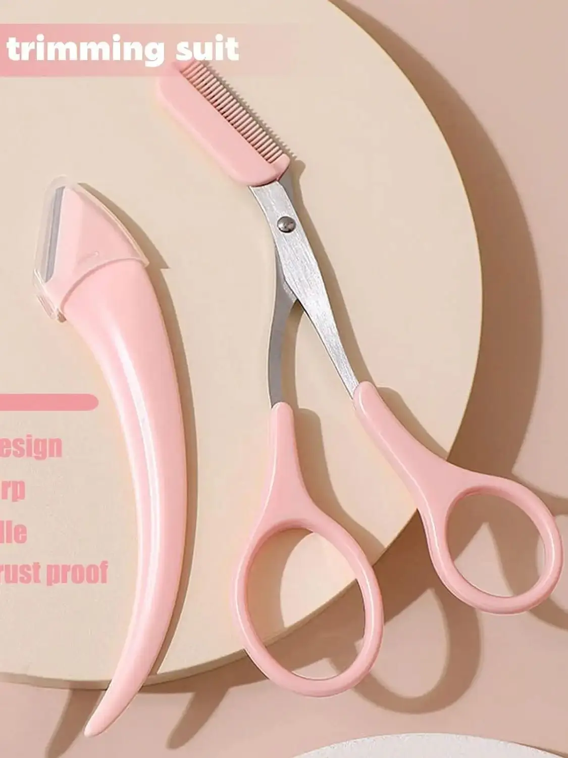 Eyebrow Trimming Tool Kit, Curved Eyebrow Razors and Eyebrow Scissors with Comb Portable Facial Shaver Makeup Beauty Supplies