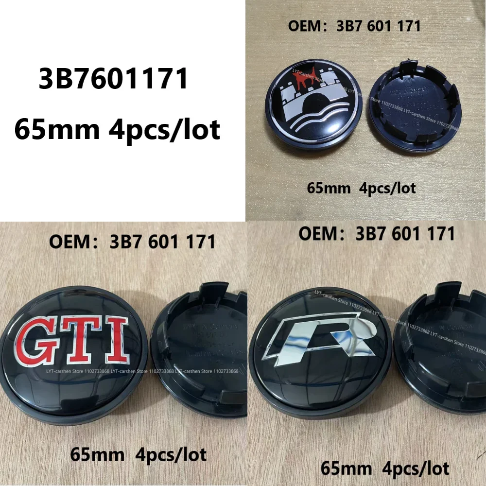 

4pcs 65mm OEM 3B7601171 Car Wheel Center Hub Cap for VW Volkswagen Wolfsburg Edition Golf GTI R Logo Badge Hubcaps