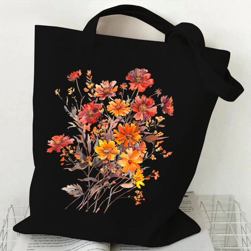 

Fashion Canvas Tote Bag Boho Wildflowers Print Lady Shoulder Shopping Bag Floral Plant Style Vintage Women Purses and Handbags