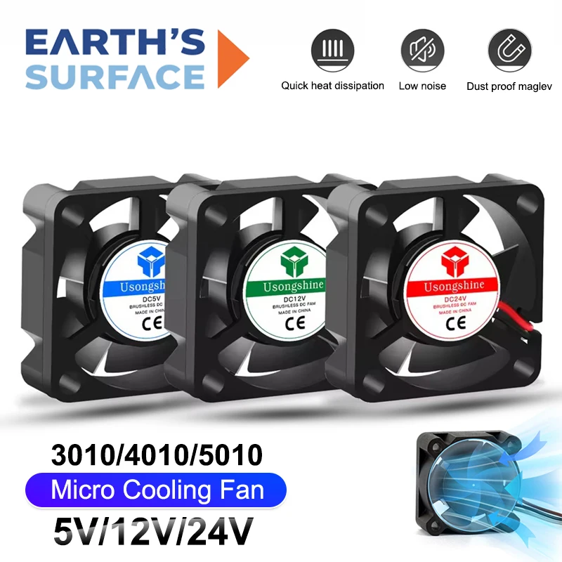 Ventilador Axial Brushless para Placa-Mãe de Impressora 3D 3010/4010/4020/5010, 5V 12V 24V, 2 Pinos, Pequenos Ventiladores de Resfriamento para Peças de Impressão 3D