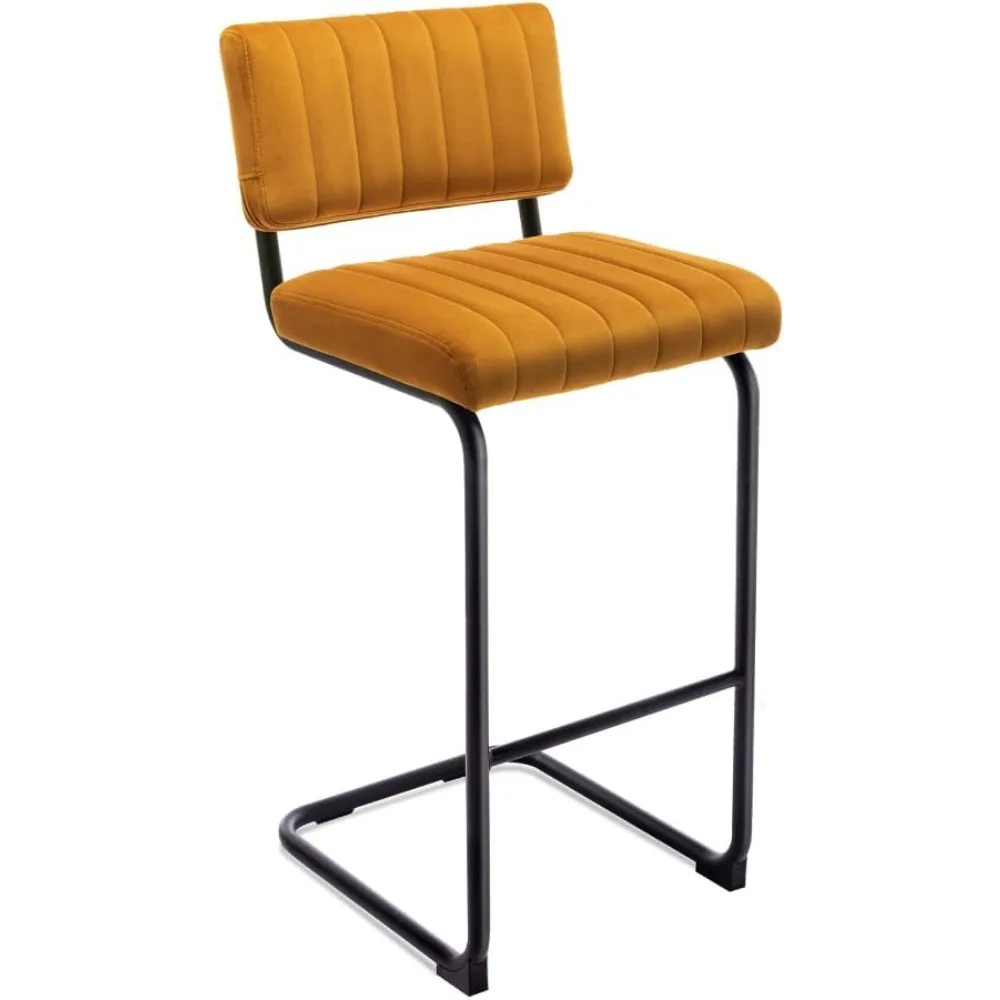 30 Inch Modern Bar Stools Set of 2, Upholstered Mid Century Modern Bar Height Stools Chairs with Tufted Cushion and Backs,