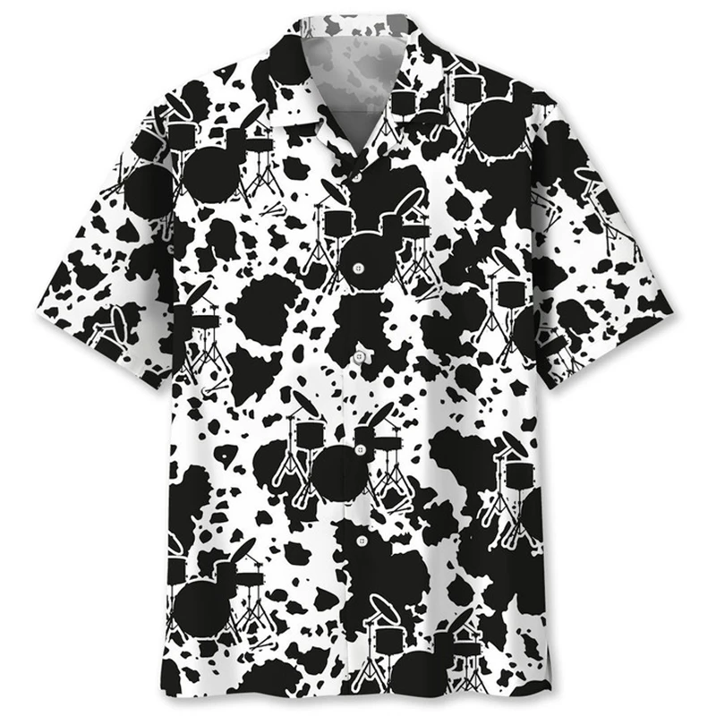 

3D Print Instrument Drum Pattern Hawaiian Shirt For Men Fashion Aloha Shirts Summer Short Sleeve Tops Hip Hop Street Casual Tops