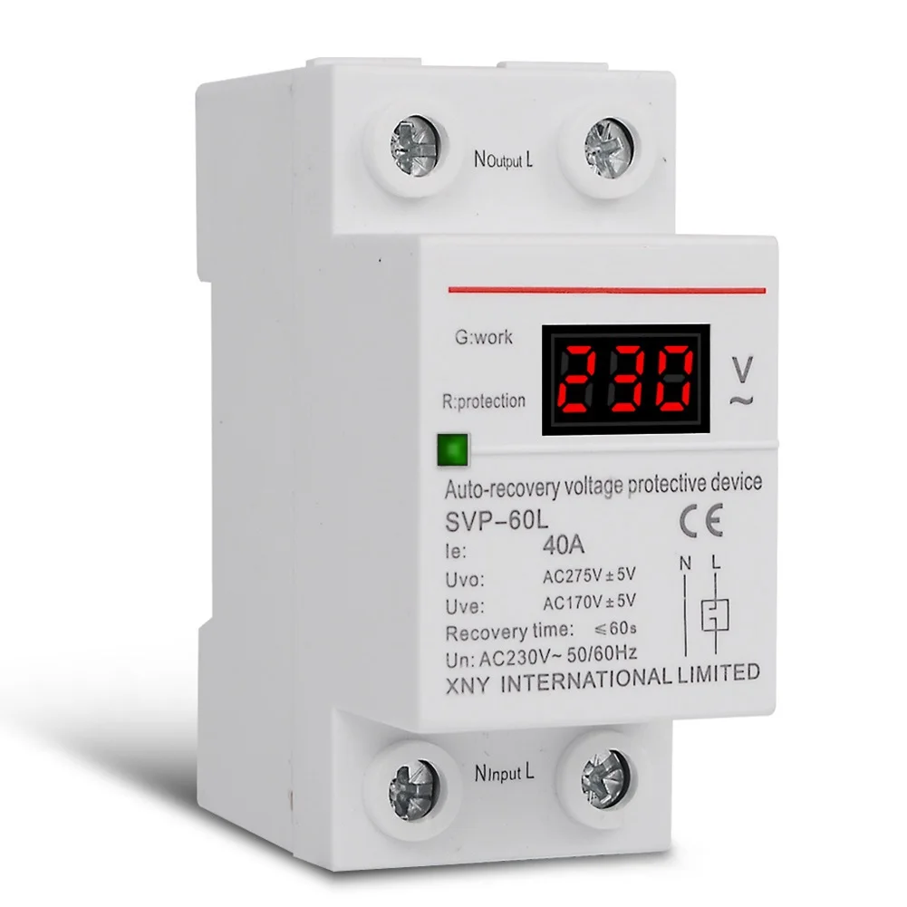 /Din /Rail /230V Automatic For For Reset Over Under Voltage Protective Device Relay 40A For Home Electrical System Safety