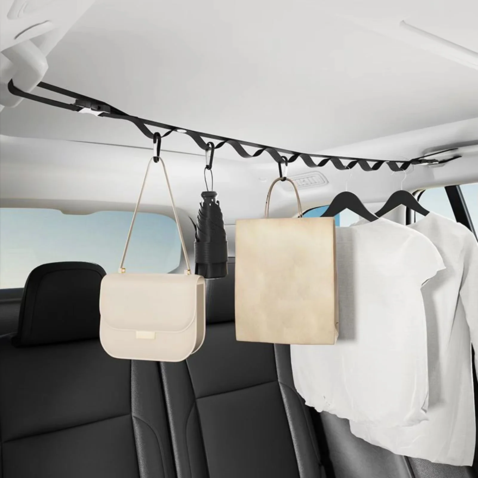 Car Clothesline Car Multi-Functional Hanging Rack for Rear Seats,Storage and Fixing Hooks,Car Interior Accessories,Car Organizer