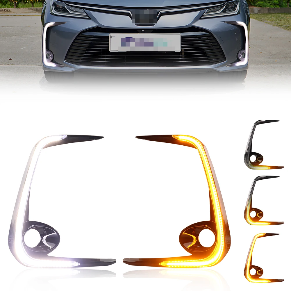 

2Pcs Front Fog Light Bezel Turn Signal Light DRL Light Daytime Running Light W/LED For 2019 2020 2021 2022 Toyota Corolla Sedan