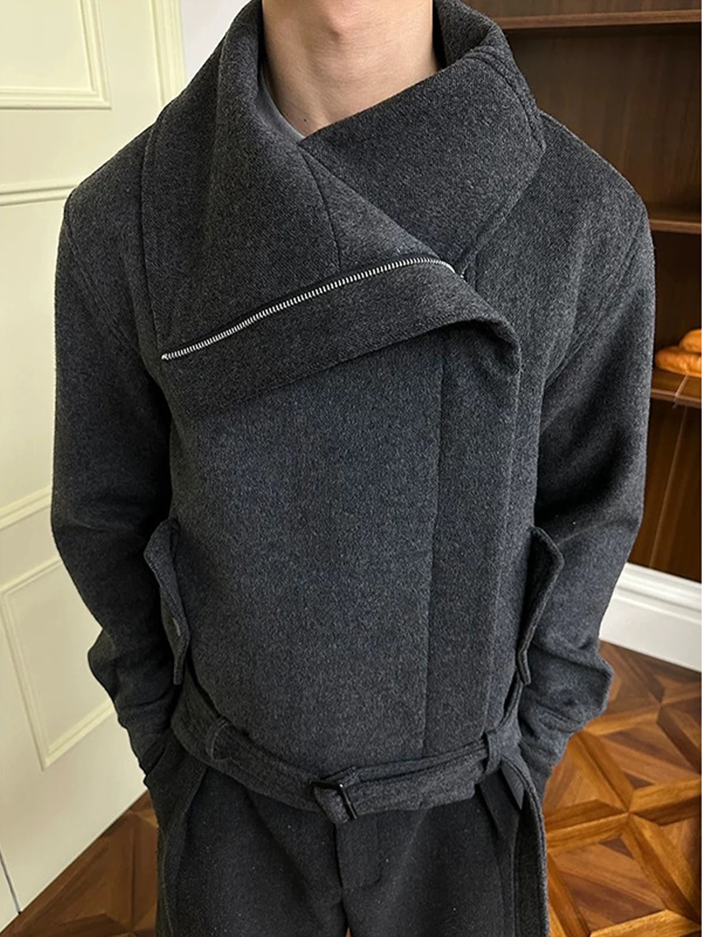 

Мужской плащ Bla Trench Coat с поясом, свободный крой, длинное шерстяное пальто с застежкой-молнией