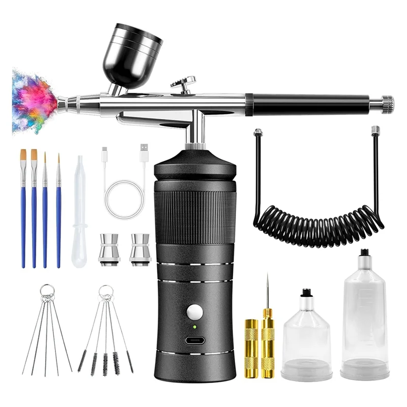 ABXF-Airbrush Kit With Compressor, 48PSI High Pressure Air Brush Kit With 0.3/0.5Mm Nozzle And Cleaning Brush Set