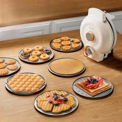 Máquina multifunción para hacer gofres, máquina de desayuno de sándwich temporizado para el hogar, máquina de rosquillas, máquina de huevos, temporizador de termostato de doble perilla