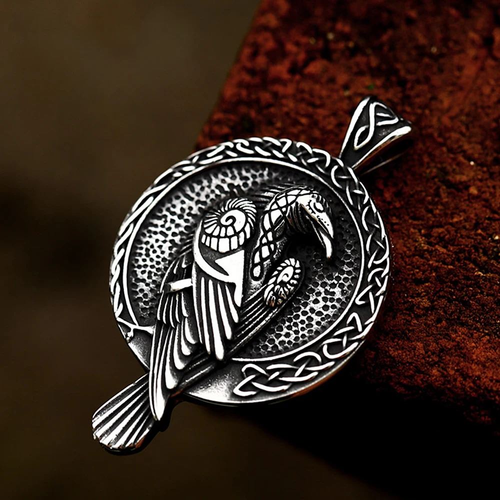 

Nordic Fashion Odin Raven Necklace Punk Viking Stainless Steel Celtic Knot Pendant For Men Amulet Jewelry Gifts Dropshipping