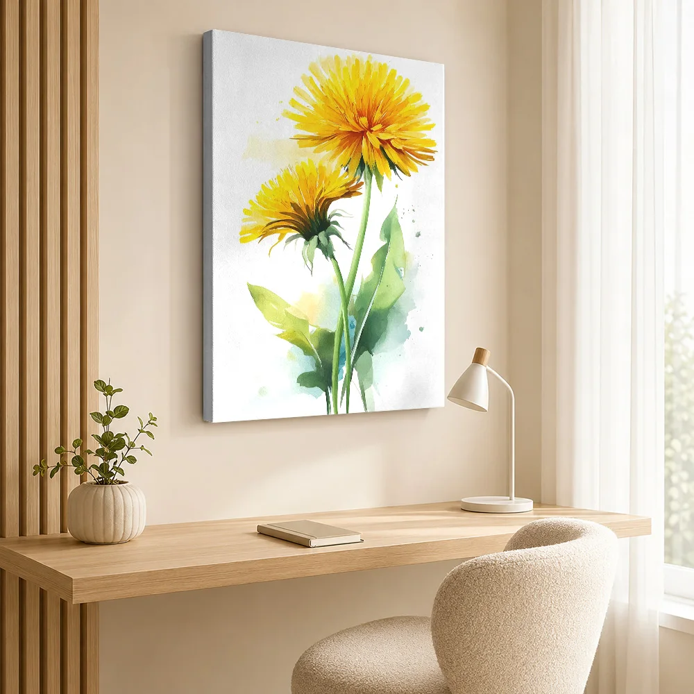 Dandelion Flowers Canvas Print Personalized Photo Soft Wash Illustration Wall Art For Dressing Room, Botanical Enthusiast Gift