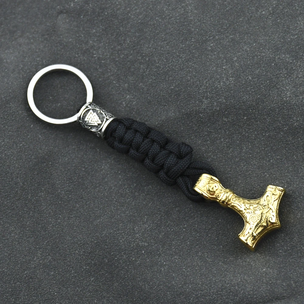 Stainless Steel Anchor Pendant Handmade Paracord Keyring Vikings Thors Hammer Rune Valknut Keychain Handmade Men\'s  Jewelry