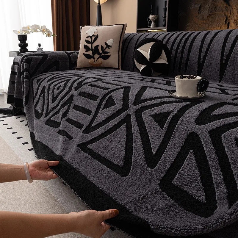 Chenille Sofa Cover Slipcover Full Coverage Stretch Couch Protector Non-Slip Design Seasonal Sofa Pad Blanket for Living Room