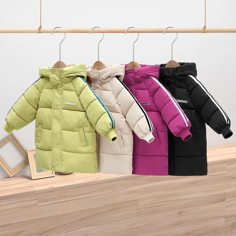 1pcs Boys Girls Cotton-Padded Coats Kids Long Down Autumn Winter Teen Cotton Clothes Outerwear Big Children Thicken Warm Jacket