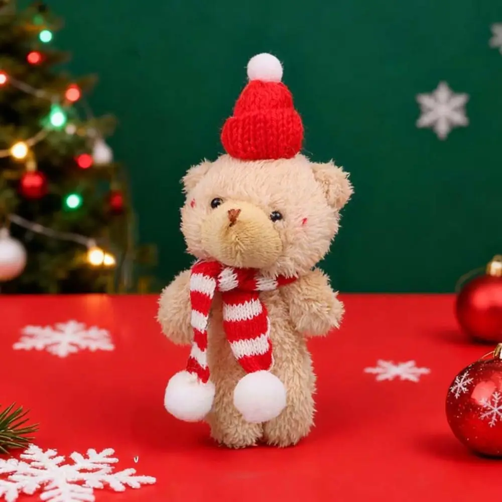 10Pcs Cartoon Animal Christmas Bear Plush Toy Keyring With scarf White Bear Plush Keychain Soft Cute Bear Plush Dolls