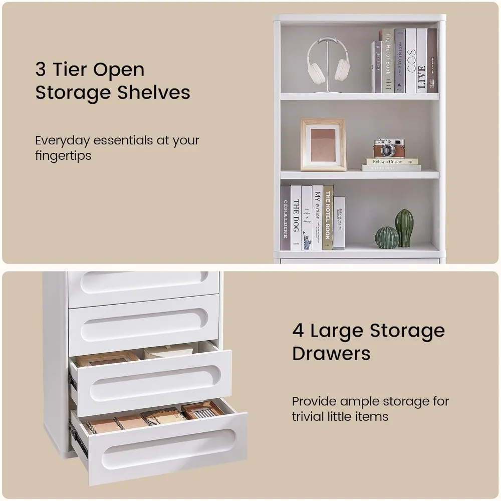 Большой книжный шкаф высотой 72,1 с 4 ящиками и 3 полками для решения для хранения в гостиной и спальне