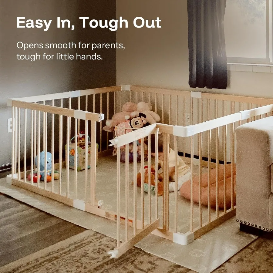 Kojec dla dziecka, drewniany kojec dla niemowląt i małych dzieci, duży plac zabaw, ogrodzenie dla dziecka, strefa zabaw, 142 x 142 x 61 cm