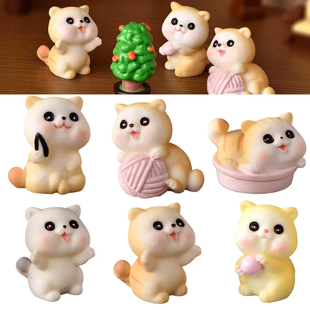 Figurines Miniature Mini Cartoon Cats Resin Ornaments Crafts Desk Accessories For Home Decoration Room Decor Kids Gifts