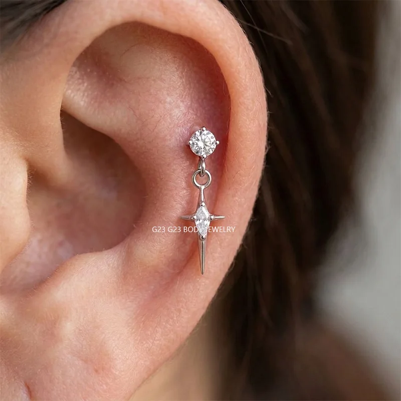 Titanium Ear Studs Piercing Half Sun and Star Lip Stud Earrings