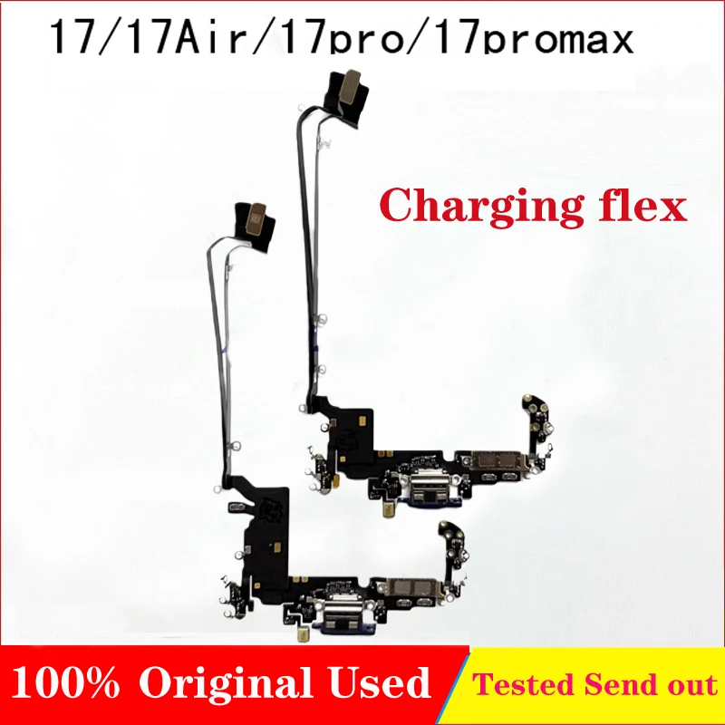 

Оригинальный б/у зарядный порт для IPhone 17 AIr 17 Pro Max USB-порт для зарядного устройства, док-станция, гибкий кабель, запасные части для микрофона