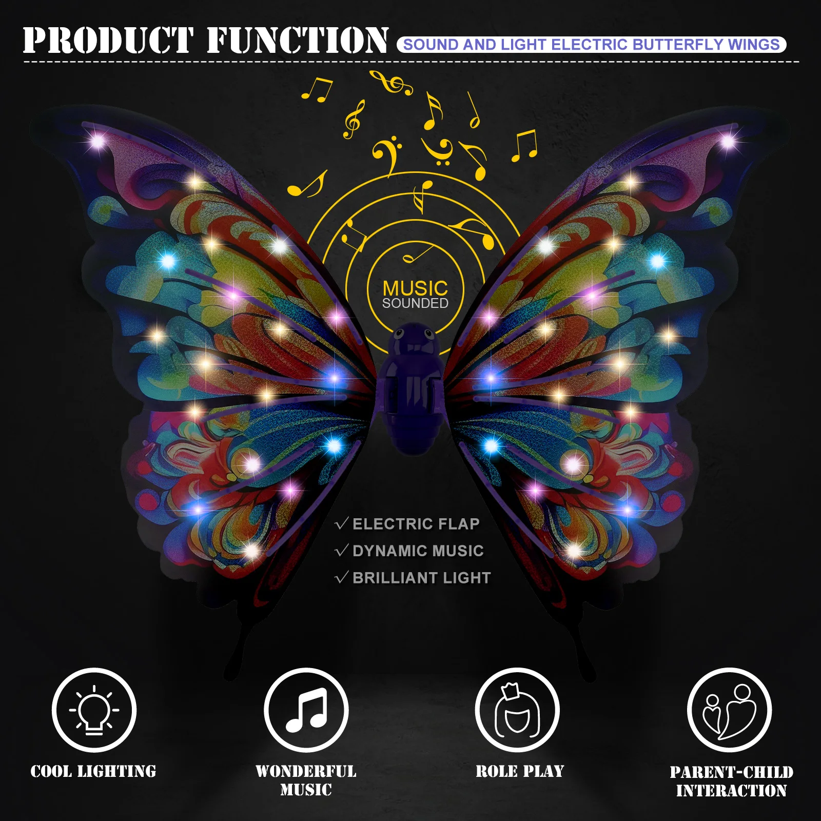 Juguete eléctrico de ala de mariposa para niños con luces LED y música para niñas, alas móviles iluminadas para regalos de cumpleaños o Navidad