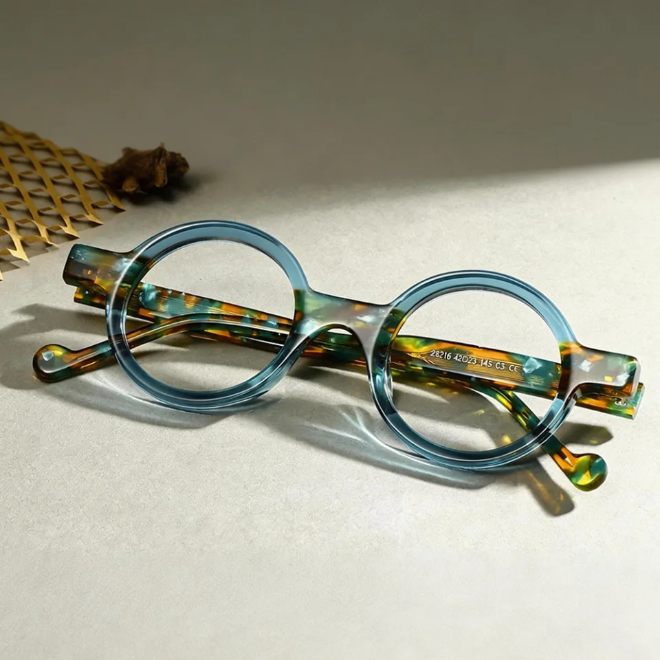 New Fashion Trendy Personalized Color Matching Round Small Frame Women's Acetate Glasses Frame Casual Retro Men's Luxury Glasses