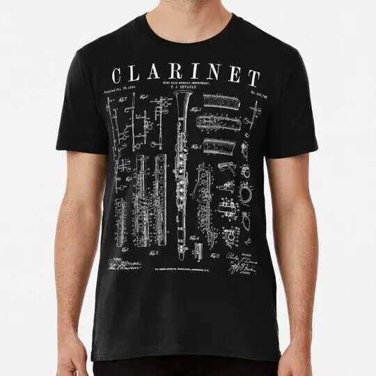 Clarinet Vintage Patent Clarinetist Drawing Print S to 5XL Made in USA T-Shirt