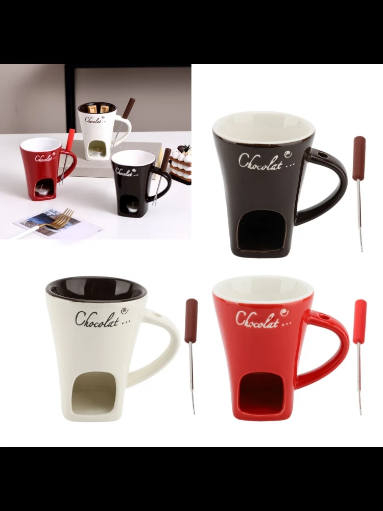 Kubek do topienia czekolady, kubek do fondue czekoladowego, ceramiczny podgrzewacz do masła, naczynia do topienia czekolady z widełkami do kuchni — 2