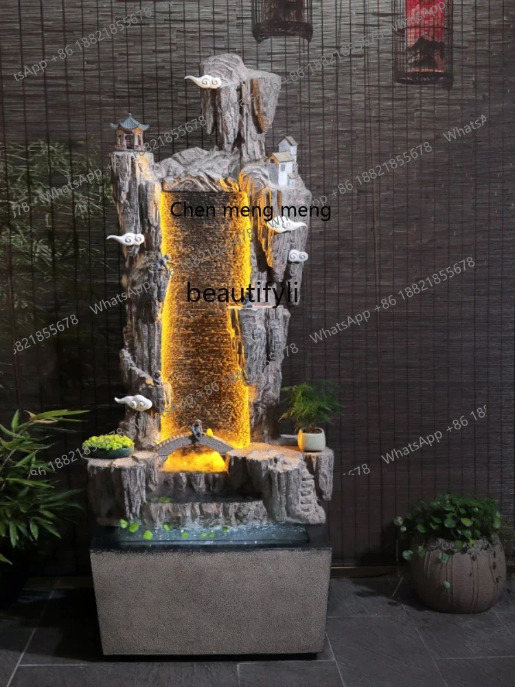 

182C Living Room Large Artificial Mountain and Fountain Decoration Hall Indoor Water Curtain Wall Landscape Creative Floor Fish