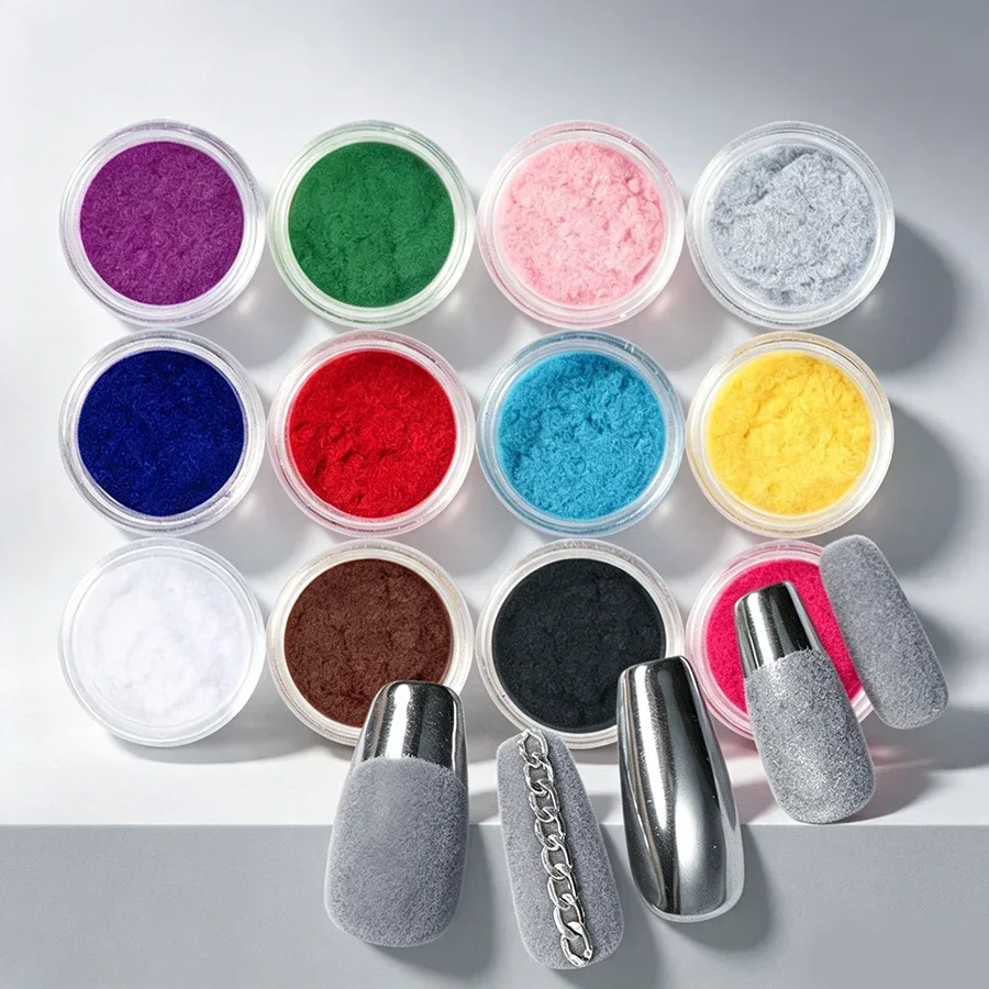 12 Colors Nail Velvet Flocking Powder Winter Soft Flock DIY Manicure Pigment Creative Nail Tips Decoration