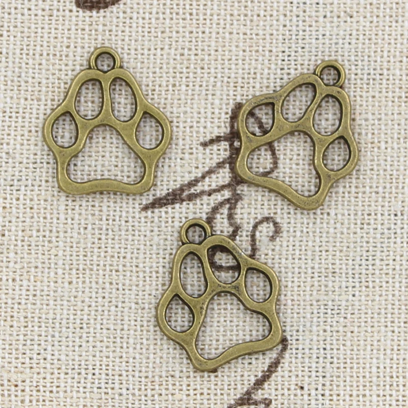 30pcs Charms Dog Bear Paw 19x17mm Antique Bronze Silver Color Pendants Making DIY Handmade Tibetan Bronze Silver Color Jewelry