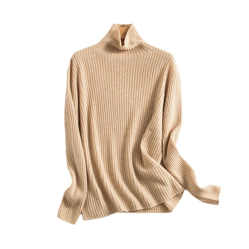 Seamless Integrated 100% Pure Wool Women's Autumn/Winter New Style Thickened Inner Lining Groove Strip Pullover Knitted Sweater