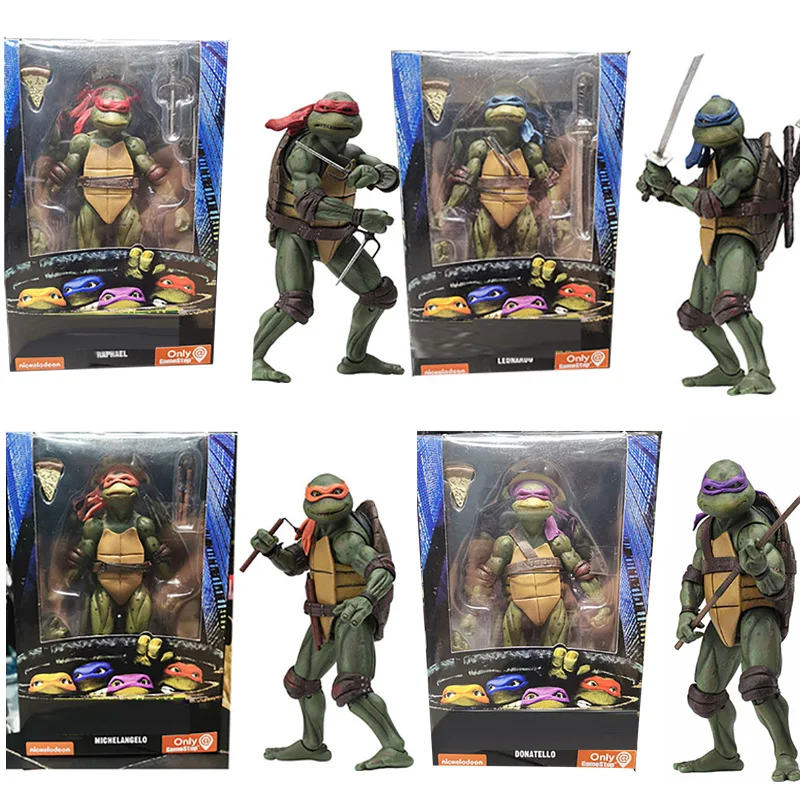 NECA Turtles Figure Raphael Donatello Michelangelo Leonardo Turtle Figura 1990 Movie Film Collectable Model Toys Gifts 18CM