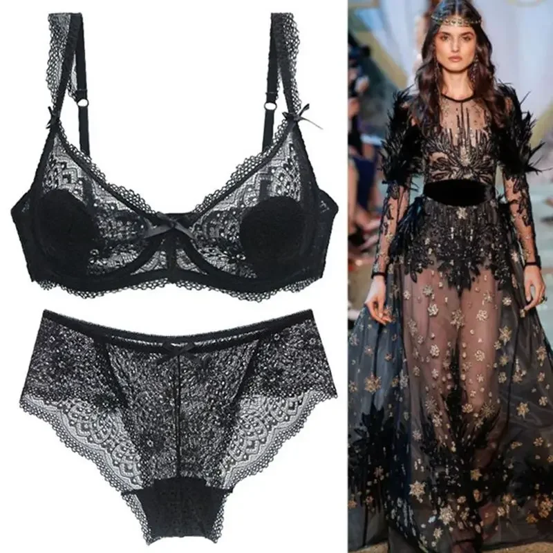 

Sexy Bra Sets Women Floral Embroidery Ultra Thin Thick Lingerie Lace Underwire Push Up ABCD Cup Underwear For Ladies