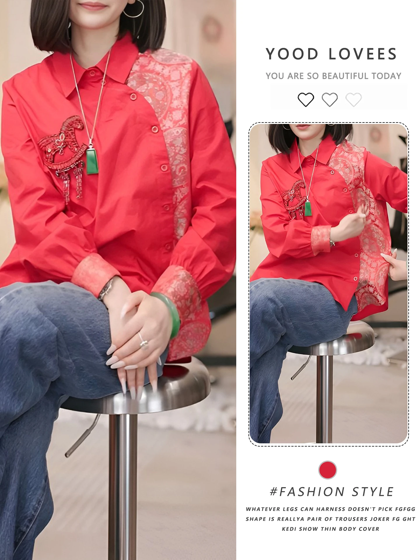 

Elegant Chinese Design Embroidered Pattern Women's Shirt Heavy Work Spring Autumn Fashionable Commute Style Long Sleeve