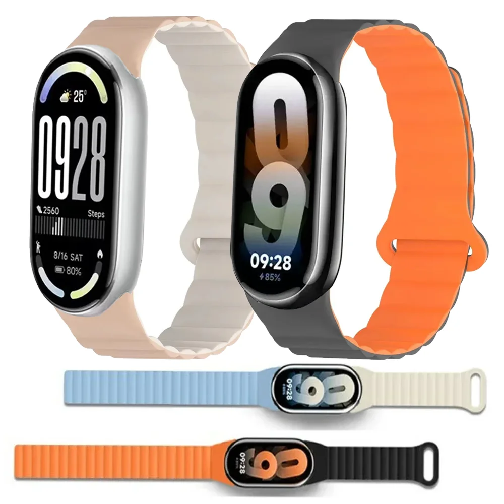 Sports Comfortable Magnetic Loop Silicone Strap for Xiaomi Mi Band 10/9/8 Double Color Bracelet Wristband for Xiaomi Mi Band 10
