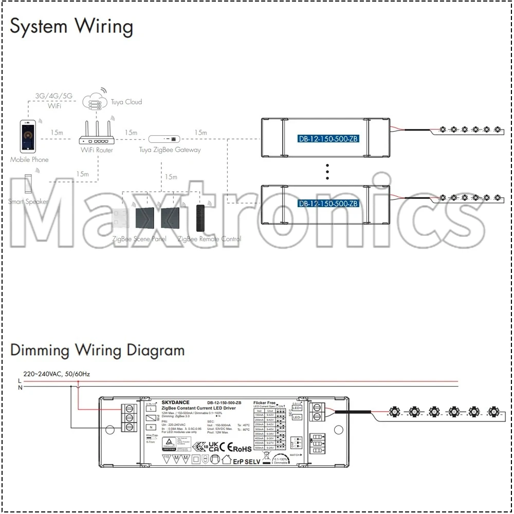 12W 150-500mA Dimmable Power Supply Zigbee Constant Current LED Driver TUYA  Alexa Voice Smart Control Dimming DB-12-150-500-ZB
