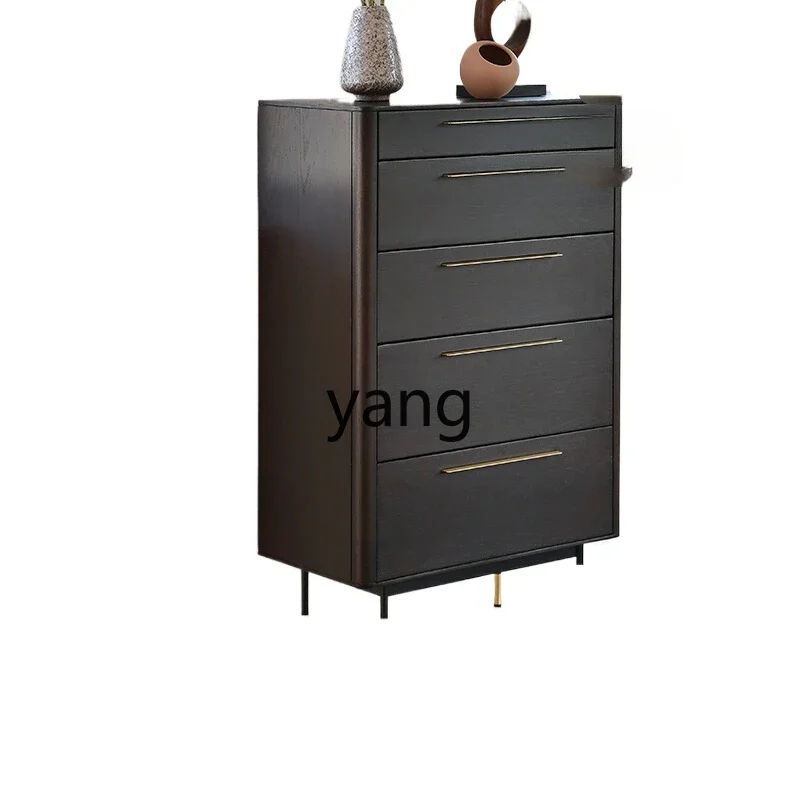 

Yjq all solid wood chest of drawers black bedroom bucket cabinet living room retro storage