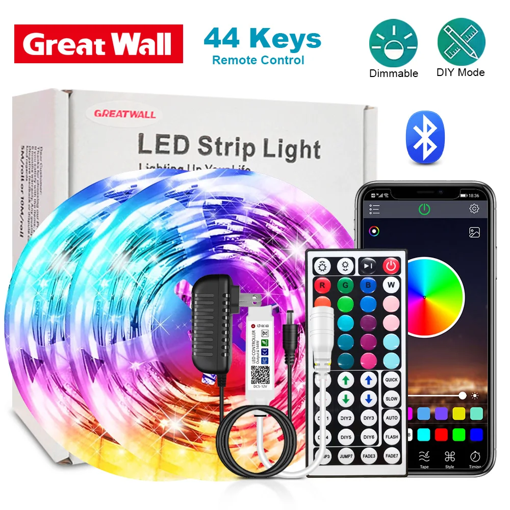 GreatWall LED Strips Lights RGB 5050 Per Meter 30Leds/m APP Control Multiple Colors Flexibility Tape For Bedroom Room Kitchen