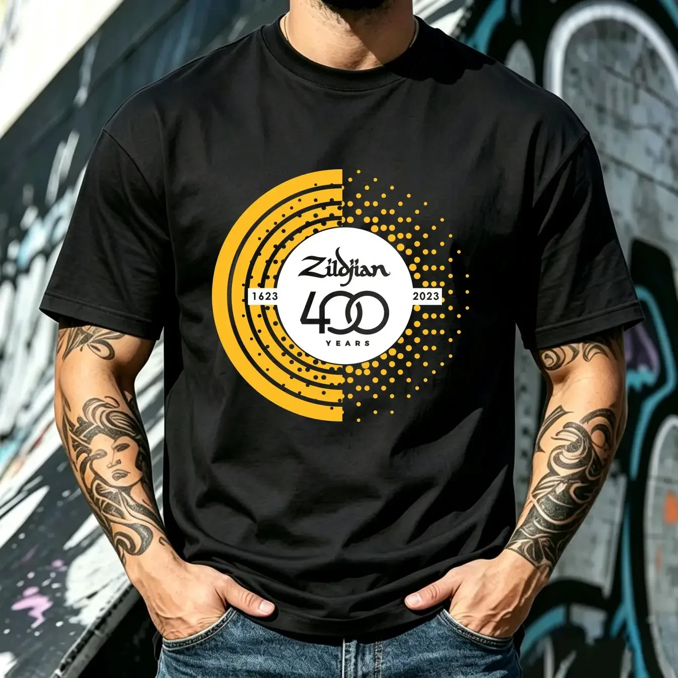 washed T Shirt zildjian drum new logo heavy cotton vintage Washed Versatile Casual streetwear fashion Top For Everyday Wear
