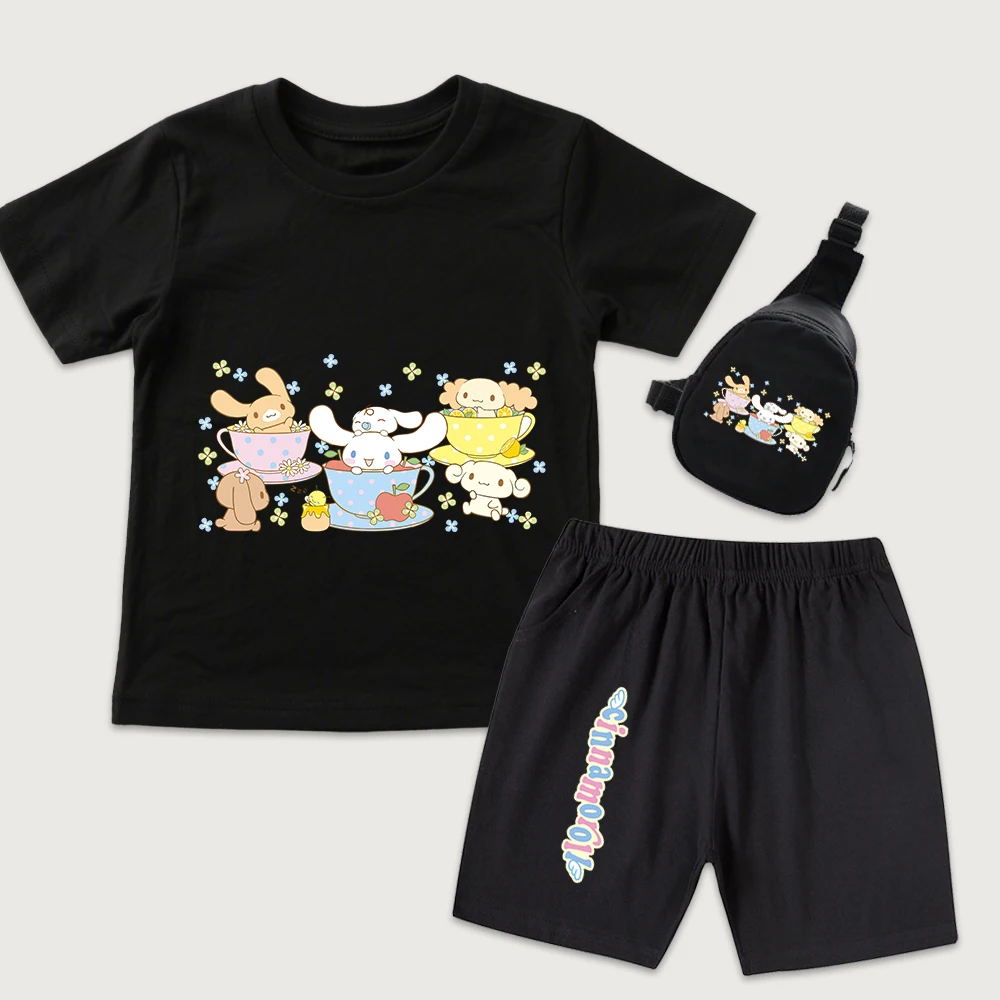 

Комплект из 3 предметов: хлопковая футболка и шорты с принтом Cinnamoroll and Friends Teacup Party и мини-сумка на грудь для мальчиков и девочек