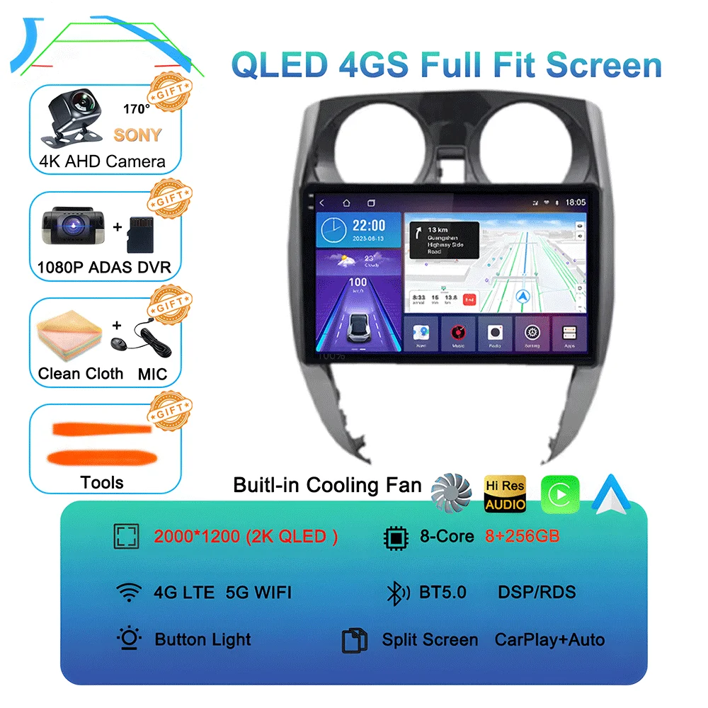 Android 16 Auto voor Nissan Note 2 E12 2012 - 2021 autoradio 2 Din stereo multimediaspeler GPS navigatie Carplay WIFI+4G