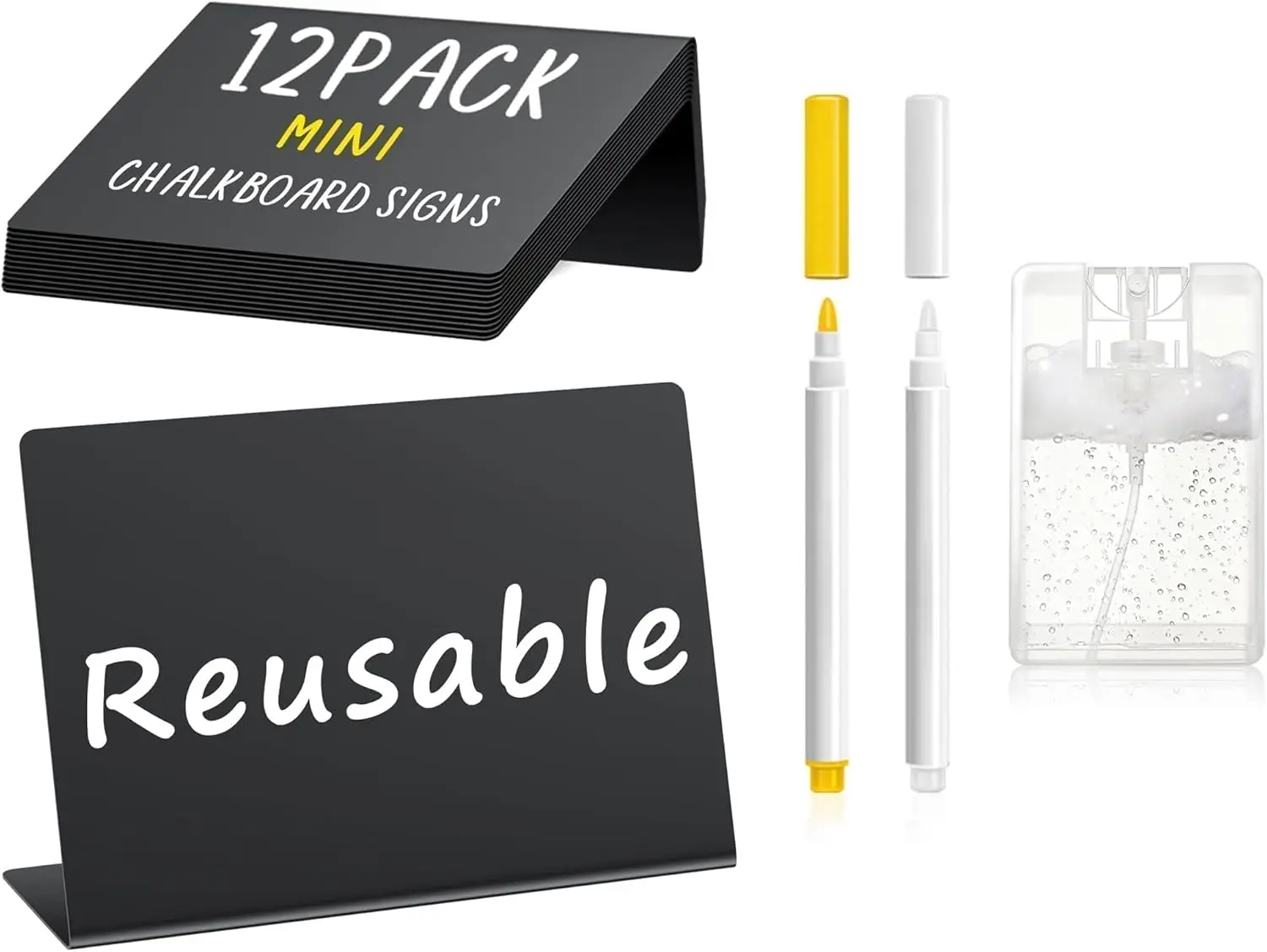 

12 Pcs Mini Chalkboard Signs for Food Display, 4x3 inch Reusable Buffet Labels with Cleaning Spray & 2 Markers