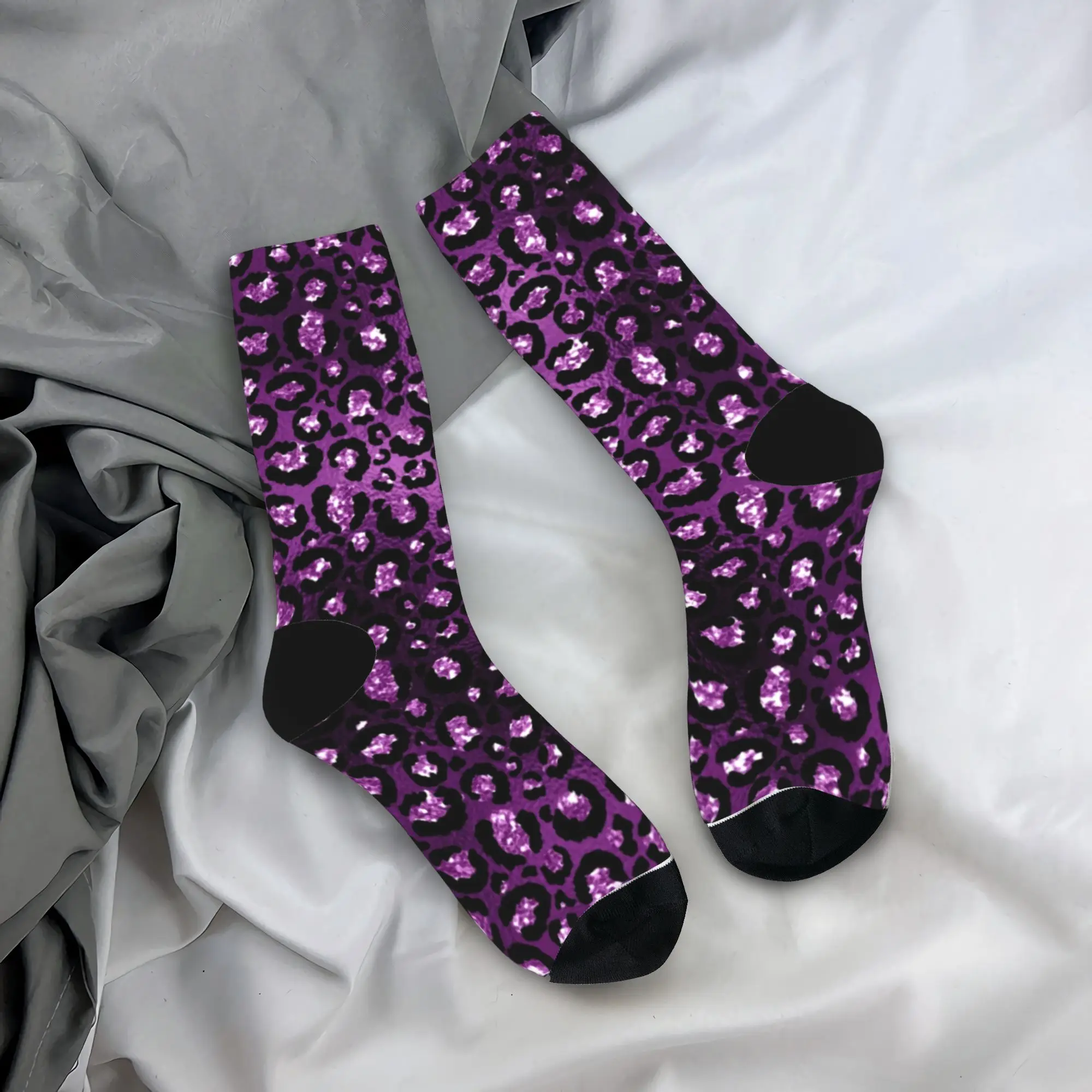 

Purple Ombre And Black Glam Glitter Leopard Spots Stockings Elegant Socks Autumn Anti-Slip Socks Men Outdoor Medium Soft Socks