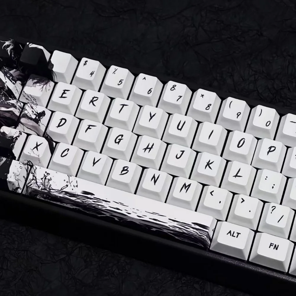128 Key Personality Samurai Keycap PBT Cherry Keycap Black and White Color Scheme for 60/84/98/108 Mechanical Keyboard